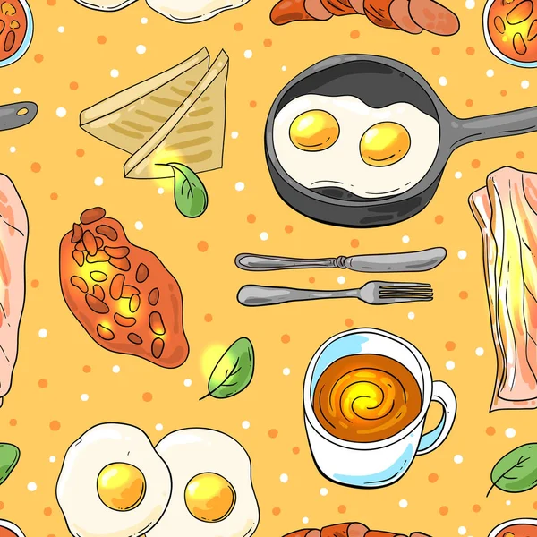 Full engelsk frukost. Vacker handritad vektor mat illustration. — Stock vektor