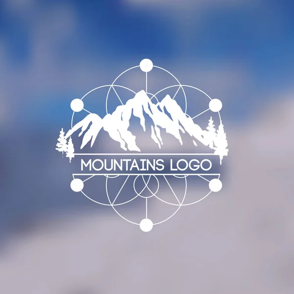 Montagne Lodo. Emblema con paesaggio montano stilizzato per il design . — Vettoriale Stock