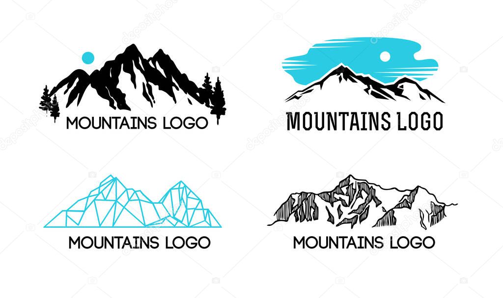 Mountains lodos collection. Emblems with stylised mountain landscape