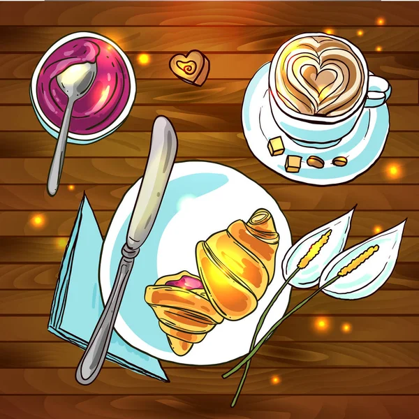 Croissant und Kaffee. Handgezeichnete schöne Skizze Stil Illustration für Restaurant-Menü. — Stockvektor