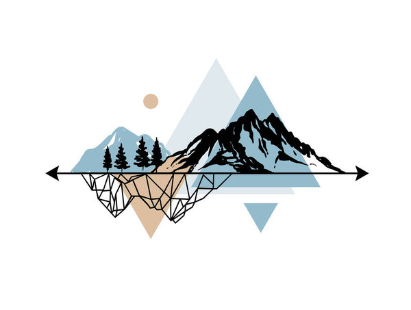 Mountains composition. Boho style vector illustration. Beautiful mountains landscape.