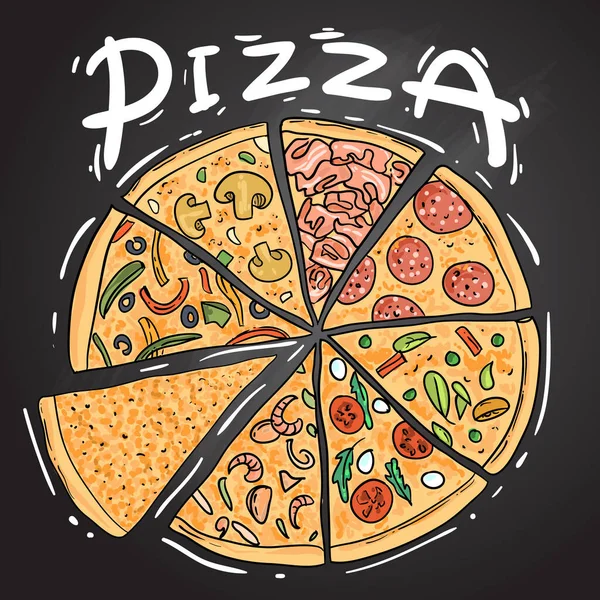 Illustrazione vettoriale pizza. Illustrazione cibo disegnato a mano . — Vettoriale Stock