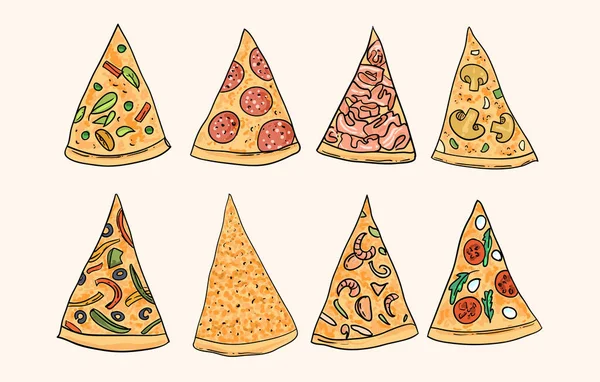 Illustrazione vettoriale pizza. Illustrazione cibo disegnato a mano . — Vettoriale Stock