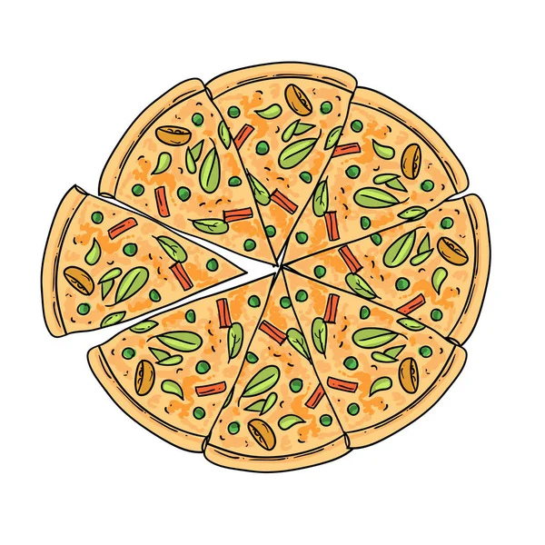 Illustrazione vettoriale pizza. Illustrazione cibo disegnato a mano . — Vettoriale Stock