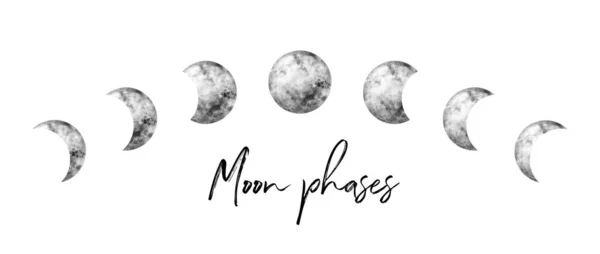Watercolor moon phases. Hand painted watercolor beautiful illustration. — Stock Photo, Image