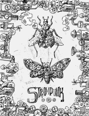 Mekanik böcek. El çizimi güzel vektör illüstrasyonu.