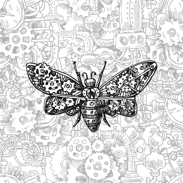 Insecte mécanique. Illustration vectorielle magnifique dessinée à la main . — Image vectorielle