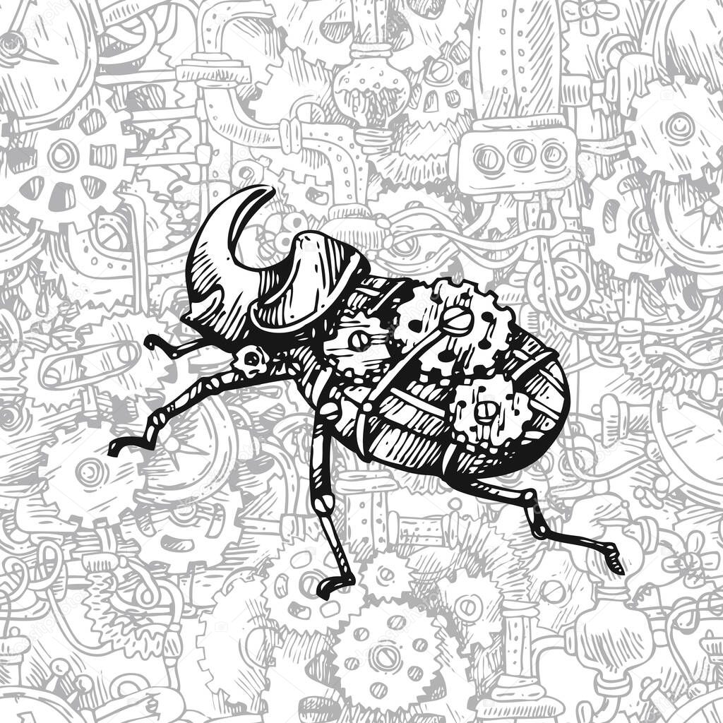 Mechanical insect. Hand drawn beautiful vector illustration.