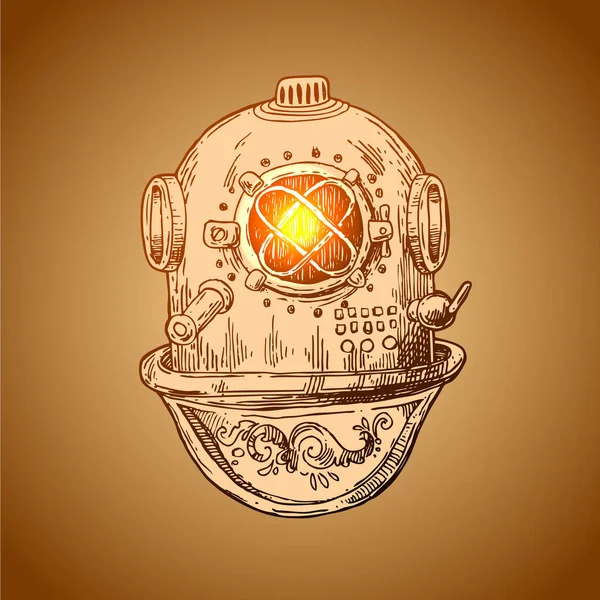 Vieux casque de plongée vintage. Illustration vectorielle dessinée main . — Image vectorielle