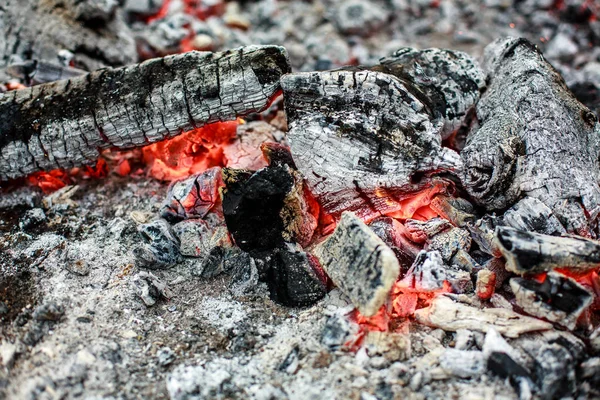 Ceniza de un fuego con un fuego rojo —  Fotos de Stock