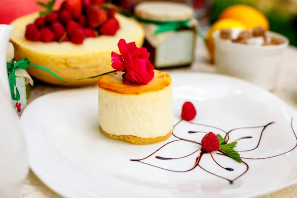 Cheesecake Lampone Con Tenerezza Formaggio Una Leggera Sfumatura Frutta Lampone — Foto Stock