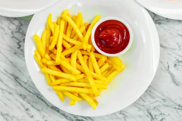 Plats Accompagnement Pour Plat Principal Frites Pommes Terre Avec Ketchup — Photo