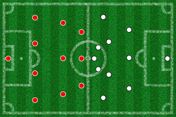 Football field with lines and tactics from above