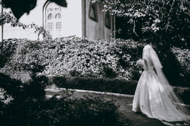 Kum bir yürüyüş gelin ve damat deniz alanı günbatımı mimari düğün çift çimen