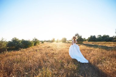 Kum bir yürüyüş gelin ve damat deniz alanı günbatımı mimari düğün çift çimen