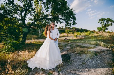 Güzel düğün çifti Vadisi'nde bir yolda