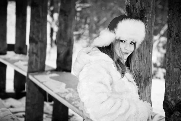 Belle fille dans un parc enneigé d'hiver — Photo