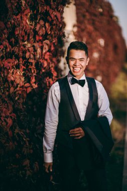 Damat kırmızı yaprakları ile duvara standları