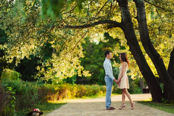 Joven pareja amorosa caminando en el parque —  Fotos de Stock