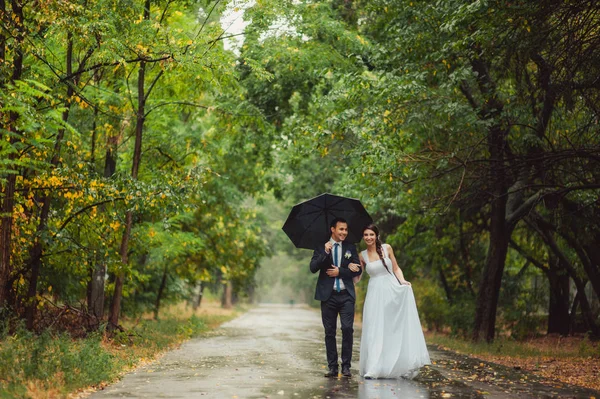 Bella coppia di sposi che cammina al matrimonio — Foto Stock