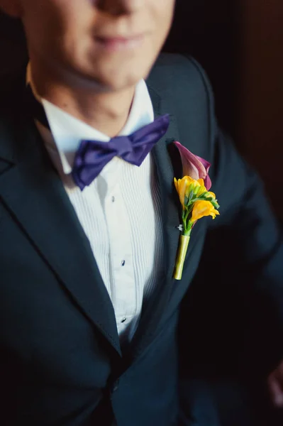 Retrato do noivo em uma caminhada de dia de casamento — Fotografia de Stock