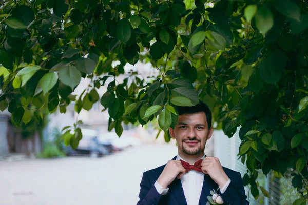 Retrato del novio en un paseo del día de la boda —  Fotos de Stock