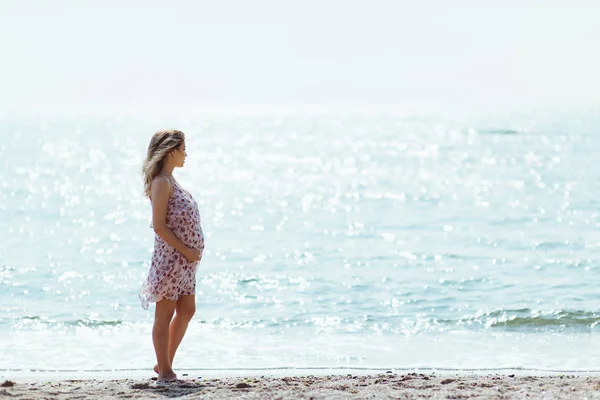 Hermosa mujer embarazada en un paseo por la naturaleza — Foto de Stock