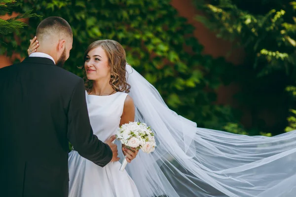 Krásná nevěsta a ženich pár na svatbě — Stock fotografie