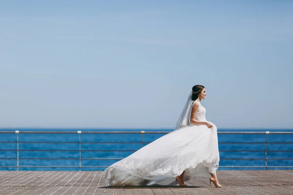 Retrato de uma bela noiva no dia do casamento — Fotografia de Stock