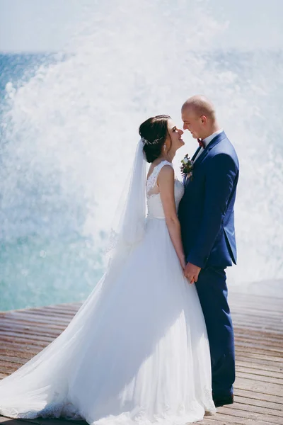 Bella coppia di sposi che cammina al matrimonio — Foto Stock