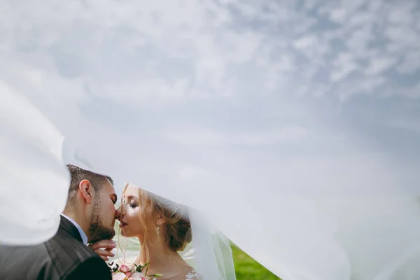 Hermosa novia y novio pareja caminando en la boda —  Fotos de Stock