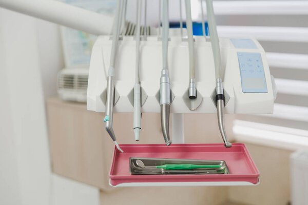 Close-up of dental drills in dentists office
