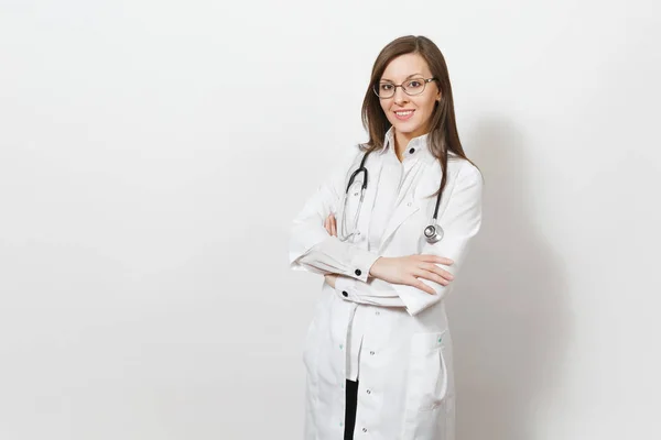 Uśmiechnięta kobieta pewność piękny młody lekarz z stetoskop, — Zdjęcie stockowe