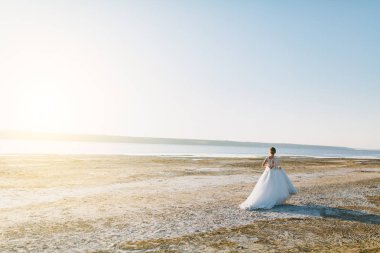 Güzel düğün photosession. Genç sevimli zarif düzgün gelin