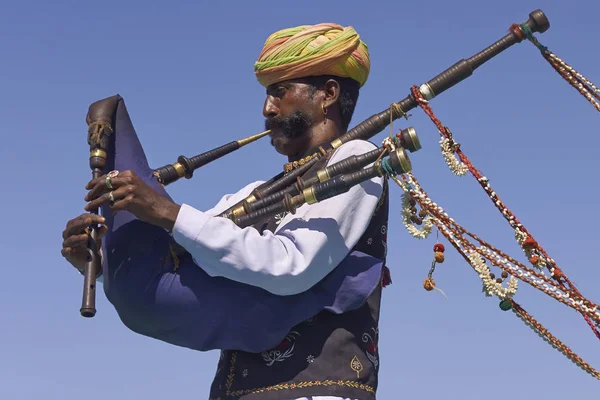 Jaisalmer Rajastan India Февраля 2008 Bagpiper Играет Ежегодном Фестивале Пустынь — стоковое фото