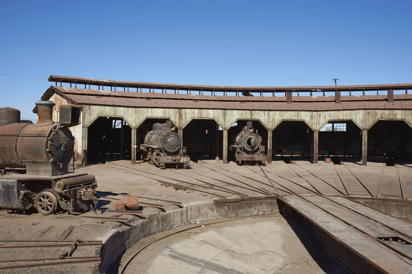 Barracão de motor histórico na estação ferroviária de Baquedano — Fotografia de Stock