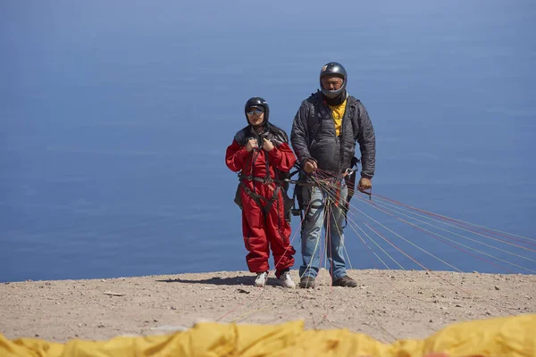 Iquique Tarapaca Bölge Şili Ağustos 2017 Tandem Yamaçparaşütü Pilot Yolcu — Stok fotoğraf