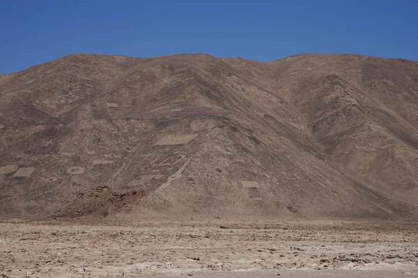 大群的古代岩画在 Cerro Pintados 在阿塔卡马沙漠中的智利北部塔拉帕卡地区山坡上 — 图库照片