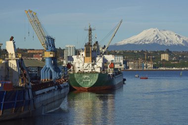 Puerto Montt, Chile - November 10, 2017: Busy port of Puerto Montt in Southern Chile clipart