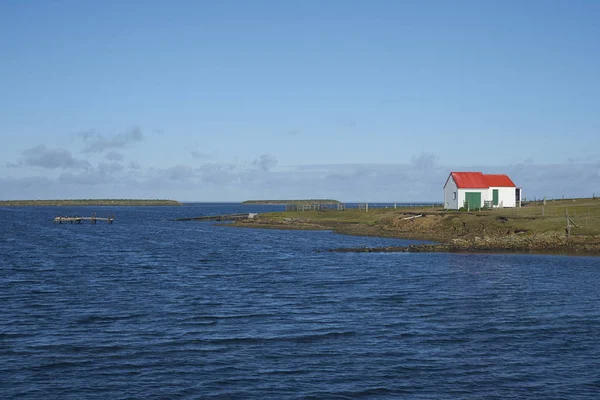 Farm buildings at the settlement on the coast of Bleaker Island in the Falkland Islands