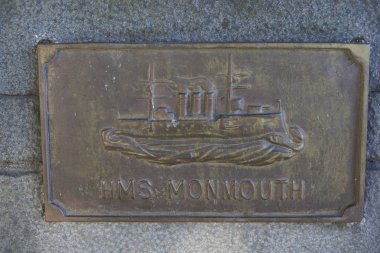 Coronel, Bio Bio bölge, Şili - 1 Şubat 2018: Memorial Kraliyet Donanması ve Alman Deniz kapalı Coronel Sahili, Güney Şili arasında Birinci Dünya Savaşı'ndan deniz savaşta ölenler için.