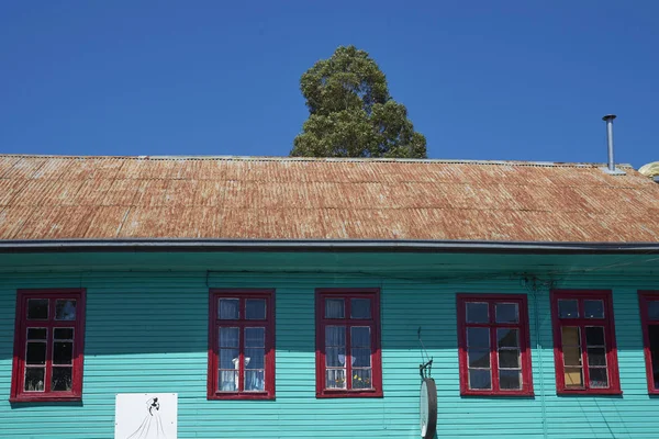 Krásný Dřevěný Dům Ulici Malého Města Chile — Stock fotografie