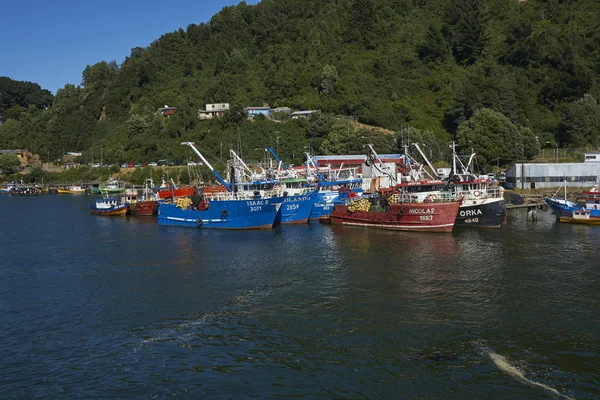 Valdivia Los Lagos Chile January 2018 Fishing Boats Alongside Banks — Stock Photo, Image