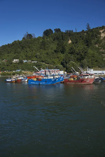 Valdivia Los Lagos Chile January 2018 Fishing Boats Alongside Banks — Stock Photo, Image