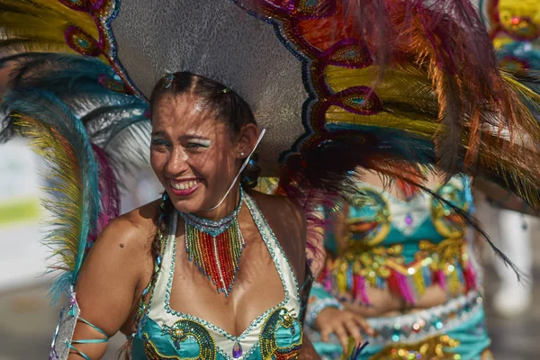 Arica Chile Fevereiro 2017 Mulher Integrante Grupo Dança Tobas Traje — Fotografia de Stock