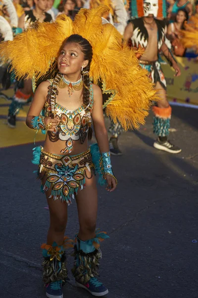 Arica Chile Fevereiro 2017 Mulher Integrante Grupo Dança Tobas Traje — Fotografia de Stock