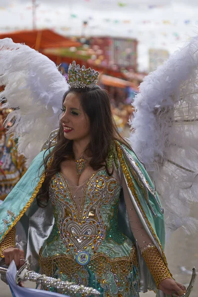 Oruro Bolivia Luty 2017 Tancerze Diablada Ozdobnych Kostiumach Paradują Górniczym — Zdjęcie stockowe