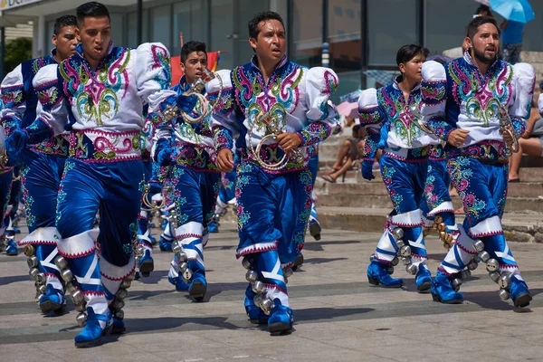 Arica Chile 2017 Február Caporales Táncosok Díszes Jelmezek Előadásokon Éves — Stock Fotó