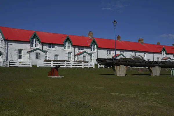 Stanley Falkland Islands October 2019 Historic Row Cottages Lining Edge — стокове фото