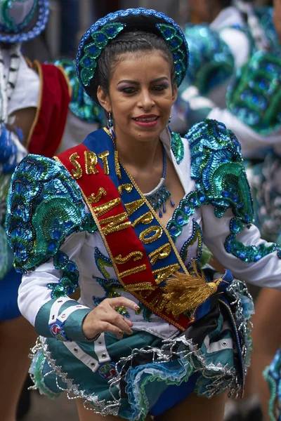 Oruro Bolivien Februar 2017 Caporales Tänzer Kunstvollen Kostümen Bei Ihrem — Stockfoto